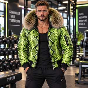 Men's Snake Leather Fashion <b>Jacket</b> with Fox Fur Hood Luxury Street <b>Motorcycle</b> Outerwear | Herren Lederjacke | Chaqueta Hombre - Product Image 1