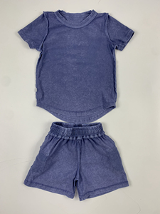 Conjunto de dos piezas para hombre, 100% algodón, lavado a la piedra, estilo vintage, cuello redondo, dos bolsillos tipo cargo, dobladillo redondo, felpa francesa, pantalones cortos. - Product Image 3