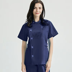 Women's Button Front Medical <b>Scrub</b> <b>Top</b> Short Sleeve Stand Collar Multi Pocket Nursing Hospital Healthcare Uniform - Product Image 1