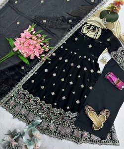Robe moderne en soie brodée avec palazzo et dupatta, tenue de soirée pour femme, mode ethnique prête à porter 85373 SAI-SSC-721 - Product Image 3