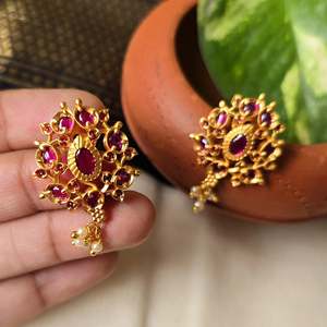 18K Gold Plated Stud Earrings with Imitation Pearls and Diamond Accents for Party - Product Image 1