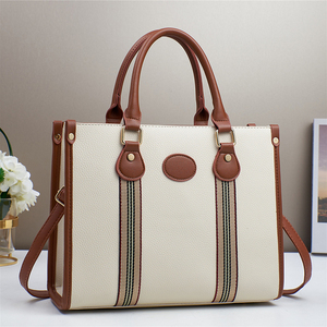 Genuine Leather Work Tote Bag Solid Color Open Top Minimalist Style for Daily Use Leather Work Tote Bag - Product Image 1