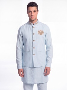 Custom Luxury <b>Mens</b> Embroidered Bandhgala <b>Waistcoat</b> Kurta Set Indian Ethnic Wedding Groom Wear Nehru Jacket 3 Piece Suit - Product Image 2