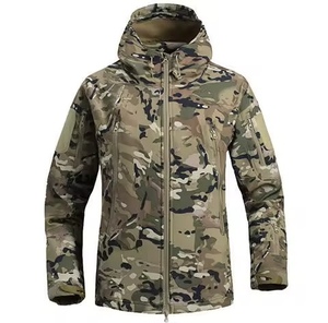 <b>Men's</b> Camouflage Hooded <b>Bomber</b> <b>Jacket</b> Windproof Zipper Closure Workwear Style Autumn Wear Polyester Material - Product Image 2