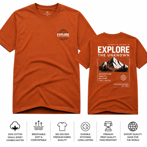 Explore The Unknown - Camiseta de Manga Corta para Hombre, Color Naranja, Cuello Redondo, Corte Regular, 100% Algodón Jersey, Transpirable, Estampada, Informal - Product Image 1