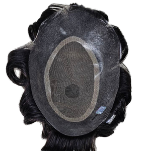 Postizo/Peluca de Cabello Indio 100% Natural de Bangladesh para Hombre, Fácil de Usar, Remy, Sin Cirugía, Base de PU con Encaje Anudado a Mano, Liso - Product Image 1