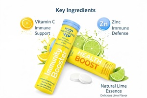 Tabletas Efervescentes de Vitamina C 1000mg OEM con Zinc, Refuerzo del Sistema Inmunitario, Sin Azúcar, Suplemento Antioxidante de Limón - Product Image 3