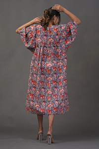 Floral Print Loose Knee-Length Boat Neck Casual Woven Cotton Party Autumn Daily Wear <b>Dress</b> - Product Image 5