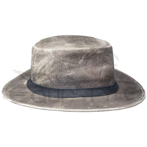 Mens Travel <b>Hat</b> Grey Crazy Cow Distressed Leather Western <b>Hat</b> Plain Black <b>Band</b> Outdoor Fashion Australian <b>Hats</b> - Product Image 3
