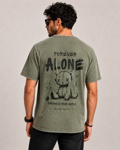 เสื้อยืดผู้ชายซักกรดผ้าฝ้ายแบบลำลองสไตล์สตรีทแบบ100% เสื้อยืดซักกรดใส่ได้พอดีตัวเป็นมิตรกับสิ่งแวดล้อม - Product Image 2
