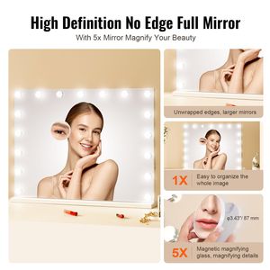 Specchio da Trucco Hollywood Dimmerabile con 3 Modalità di Illuminazione Colorata, Luci a Lampadina Staccabili con Ingrandimento 5X, per USA - Product Image 6