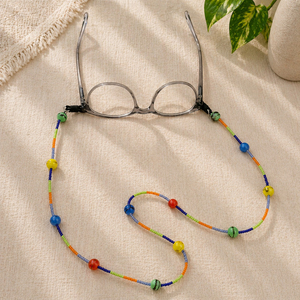 Cordon de lunettes antidérapant en polyester flexible, motif floral coloré et perles, 70 cm - Product Image 5