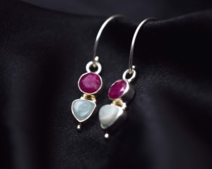 Boucles d'oreilles en argent sterling 925 avec rubis et amazonite pour femmes - Product Image 3