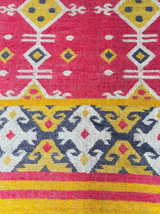 Tapis d'intérieur en laine et jute tissé à la main, coloré, style bohème, géométrique, kilim, rouge, jaune, tribal, moderne, pour salon, avec franges - Product Image 6
