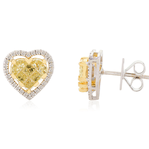 14K White Gold Prong Set Yellow Heart Diamond Solitaire <b>Earrings</b> IGI Certified - Product Image 3