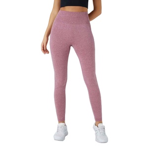 New Wholesale High Waisted Women's Solid Color Yoga <b>Leggings</b> Full Length Seamless Elastic Waist Sport Pants <b>Pink</b> - Product Image 1