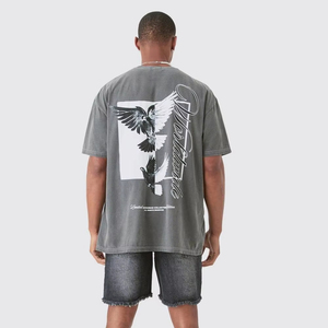 T-shirt homme en coton épais, coupe oversize et carrée, épaules tombantes, manches courtes, motif graphique, style streetwear décontracté - Product Image 1