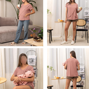 Vente en gros de hauts d'allaitement haute performance pour femmes, chemises d'allaitement à col rond, vêtements décontractés durables pour la grossesse - Product Image 4