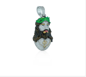 Pendentif visage de Jésus avec couronne verte, alliage plaqué argent, charme religieux, cadeau unisexe - Product Image 2