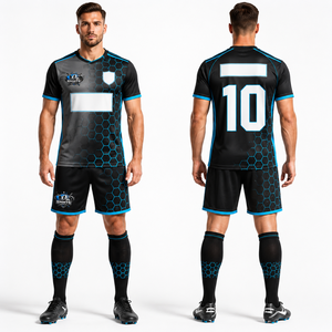 Nouvel uniforme de football en tissu polyester maillé durable, impression par transfert thermique, nom et numéro d'équipe personnalisés, tenues d'équipe - Product Image 1