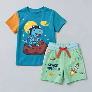 Conjunto de Verano para Niños de Algodón, Camiseta y Pantalones Cortos, Ropa Casual Ligera y Transpirable de Dos Piezas, Talla Personalizada OEM - Product Image 1