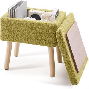 Arredamento per la casa: Pouf contenitore rettangolare verde con rivestimento in pile Teddy e gambe in legno massello - Product Image 1