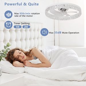 Ventilatore da Soffitto Moderno a 6 Velocità con Luce LED, Telecomando, Motore Silenzioso, Funzione Dimmerabile, Lampadario a Montaggio Incassato in Acrilico - Product Image 6