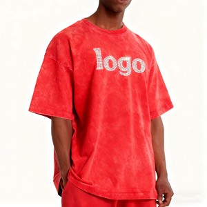 เสื้อยืดพิมพ์ลายโอเวอร์ไซส์สไตล์วินเทจ ล้างสีแบบแอซิด พร้อมโลโก้ประดับคริสตัล รับผลิตตามสั่งขายส่งสำหรับผู้ชาย - Product Image 2