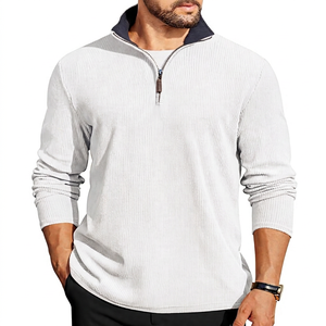 Herren Beige Viertelreißverschluss Strickpullover Regular Fit Einfarbig Stehkragen Lässige Herbstkleidung - Product Image 3