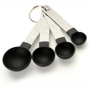 Juego de 4 Cucharas Medidoras de Acero Inoxidable Premium, Mango de Metal Resistente con Cabezas Negras para Cocinar y Hornear - Product Image 1