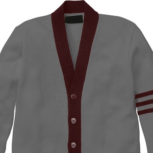 Cardigan en tricot noir et rouge contrastant pour femmes, col en V, manches longues, style classique, boutons sur le devant, design avec poches - Product Image 4