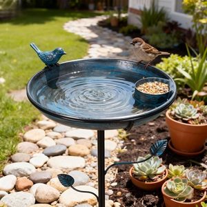 Nuevo y Elegante Baño para Pájaros de Metal con Soporte Resistente para Jardín y Actividades de Alimentación de Aves Silvestres - Product Image 1