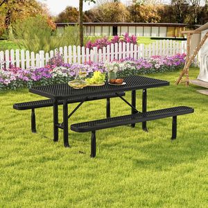 Ensemble table et bancs de pique-nique d'extérieur pour 8 personnes avec sièges et grille en maille - Product Image 3