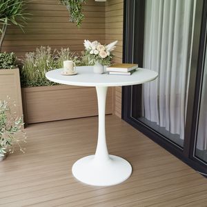 Tavolo da Pranzo Rotondo Bianco Stile Mid-Century Moderno da 80 cm per 2-4 Persone, Piano in MDF con Base a Piedistallo, Stile Tulip, per Cucina e Sedie - Product Image 4