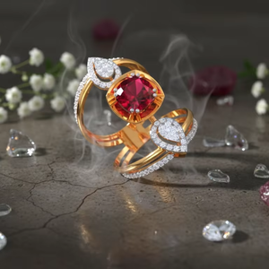 Anillo de Cóctel de Lujo con Oro, Rubí y Diamantes Rojos para Mujer - Joyería de Moda, Regalo de Aniversario - Product Image 5