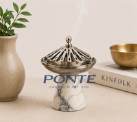 Brûleur d'encens de luxe en marbre naturel avec couvercle métallique, support moderne artisanal pour Bakhoor et charbon d'Oud, élégant, en pierre, pour usage domestique, collection Printemps