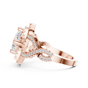 Anillo de Halo Geométrico con Moissanita de Corte Redondo para Mujer, Oro Rosa sobre Plata de Ley, con Acentos de Milgrain y Pavé, Joyería Nupcial - Product Image 2