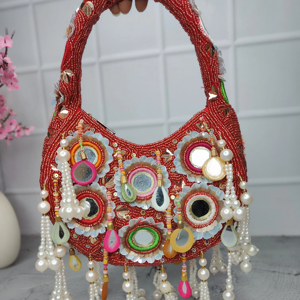 Luxury <b>Beaded</b> Half Moon Embroidery Clutch Bag with Intricate <b>Thread</b> Work Premium Fashion for Festive Celebrations Weddings INDIA - Product Image 1