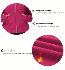Sweat-shirt à capuche zippé en polaire pour femme, rose uni, manches longues, respirant, idéal pour l'automne - Product Image 4
