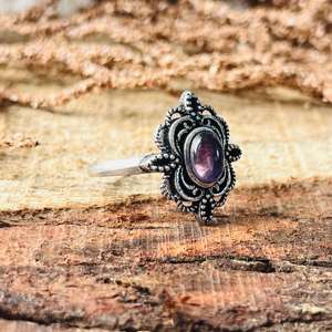 Anillo Floral Vintage de Amatista, Anillo Boho de Latón para Mujer, Acabado en Plata Oxidada, Joyería de Moda al por Mayor - Product Image 2