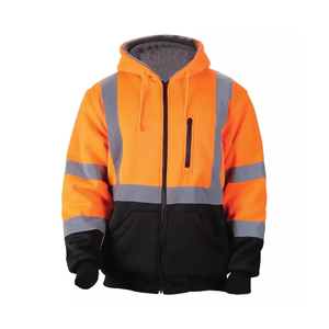 <b>Men's</b> Orange Hooded Fleece Sweatshirt With Reflective Stripes Regular Fit Casual Winter Wear <b>pullover</b> Regular fit autumn wear - Product Image 3