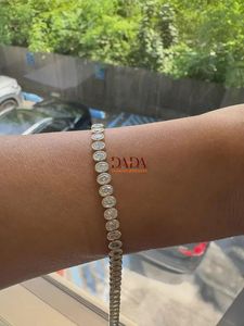 Oval Cut Lab Grown Diamond Tennis Bracelet Women 14K Gold Rhodium Plated IGI Certified Luxury Wedding Anniversary <b>Gift</b> - Product Image 3
