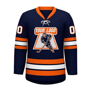 Camiseta de Hockey sobre Hielo Personalizada, Unisex, Sublimada, Cuello en V, Manga Larga, Absorbe la Humedad, 100% Algodón, Diseño a Rayas, Logotipo Frontal Doble - Product Image 1