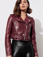 Nouvelle conception de veste en cuir véritable pour femmes, style motard, courte, avec rayures, rembourrée en coton, fabricant en gros OEM