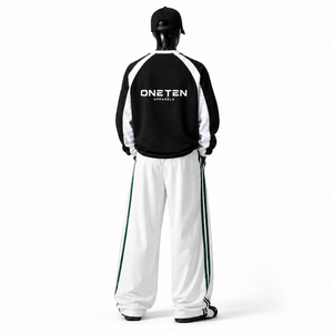 ONETEN APPARELS Men's Black <b>White</b> Windproof Printed Raglan Sleeve <b>Sweatshirt</b> Set Full Length Drawstring Pants Loose Fit - Product Image 4