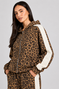 Sweat à capuche zippé pour femme, imprimé léopard original, en polaire premium, style streetwear décontracté, tissu doux, sweat à capuche personnalisé, saison hiver pour femme - Product Image 4