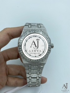 AARVA JEWELS Montre de luxe Tonneau 42 mm en acier inoxydable avec cristal saphir et diamants incrustés, analogique à quartz, unisexe, montre de mode - Product Image 3