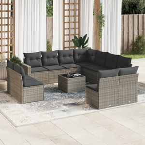 Grand ensemble de canapés de jardin modulaires en rotin PE gris, mobilier de jardin extérieur haut de gamme - Product Image 1