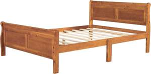 Cadre de lit à plateforme en bois de chêne massif traditionnel Queen Size avec tête de lit et pied de lit Aucune boîte à ressorts nécessaire pour les adolescents et les adultes - Product Image 6