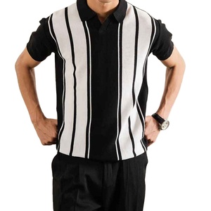 Camiseta Polo para Hombre, Negra y Blanca, con Rayas Verticales, Cuello en V Abierto, Premium de Verano, con Logotipo Personalizado - Product Image 2